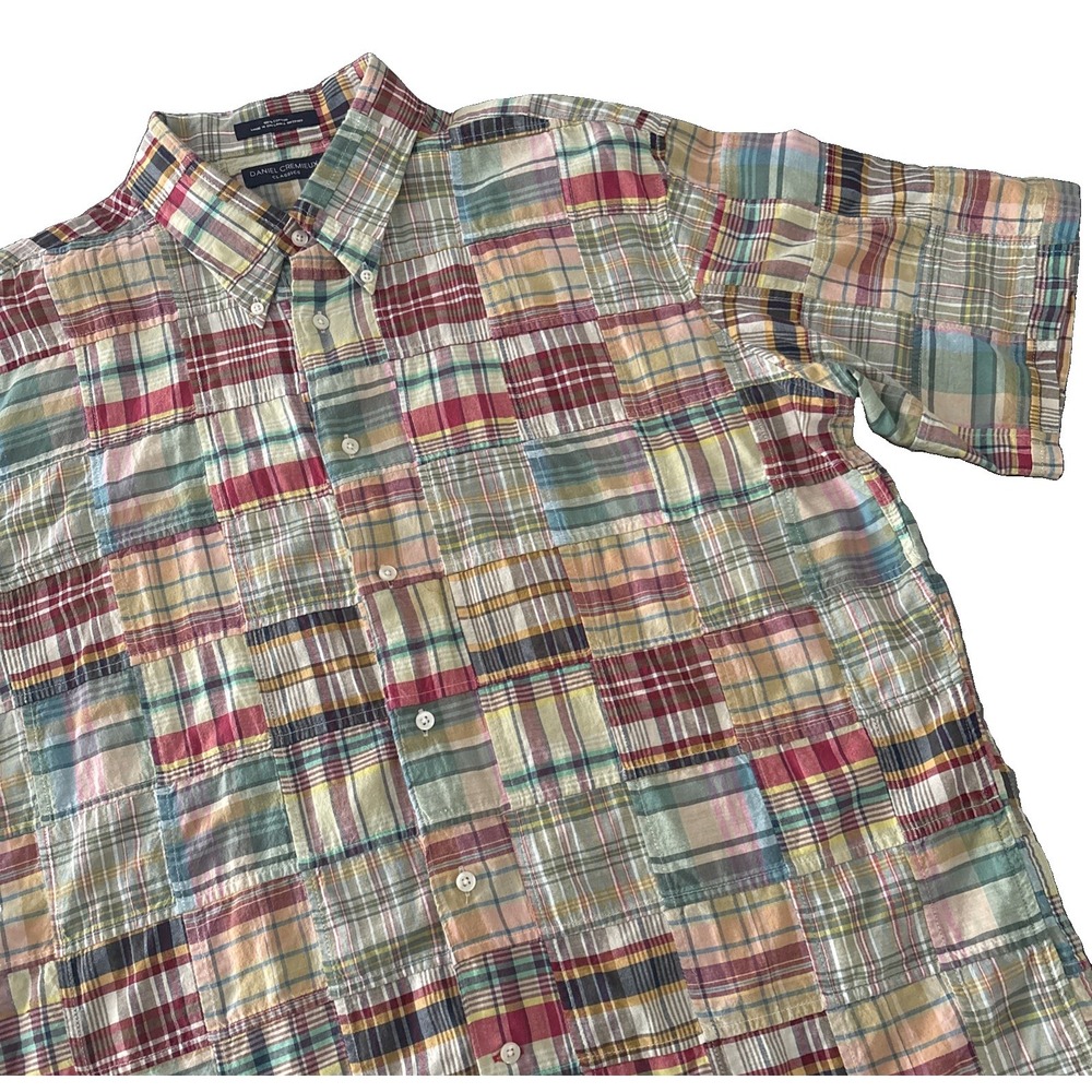 Daniel Cremieux Button Down Shirt Mens XL Plaid Madras Patchwork Colorful cotton